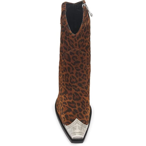 Women's Leopard Engraved Steel Toe Cowgirl Boots Stacked Block Heels Short - Picture 4 of 5